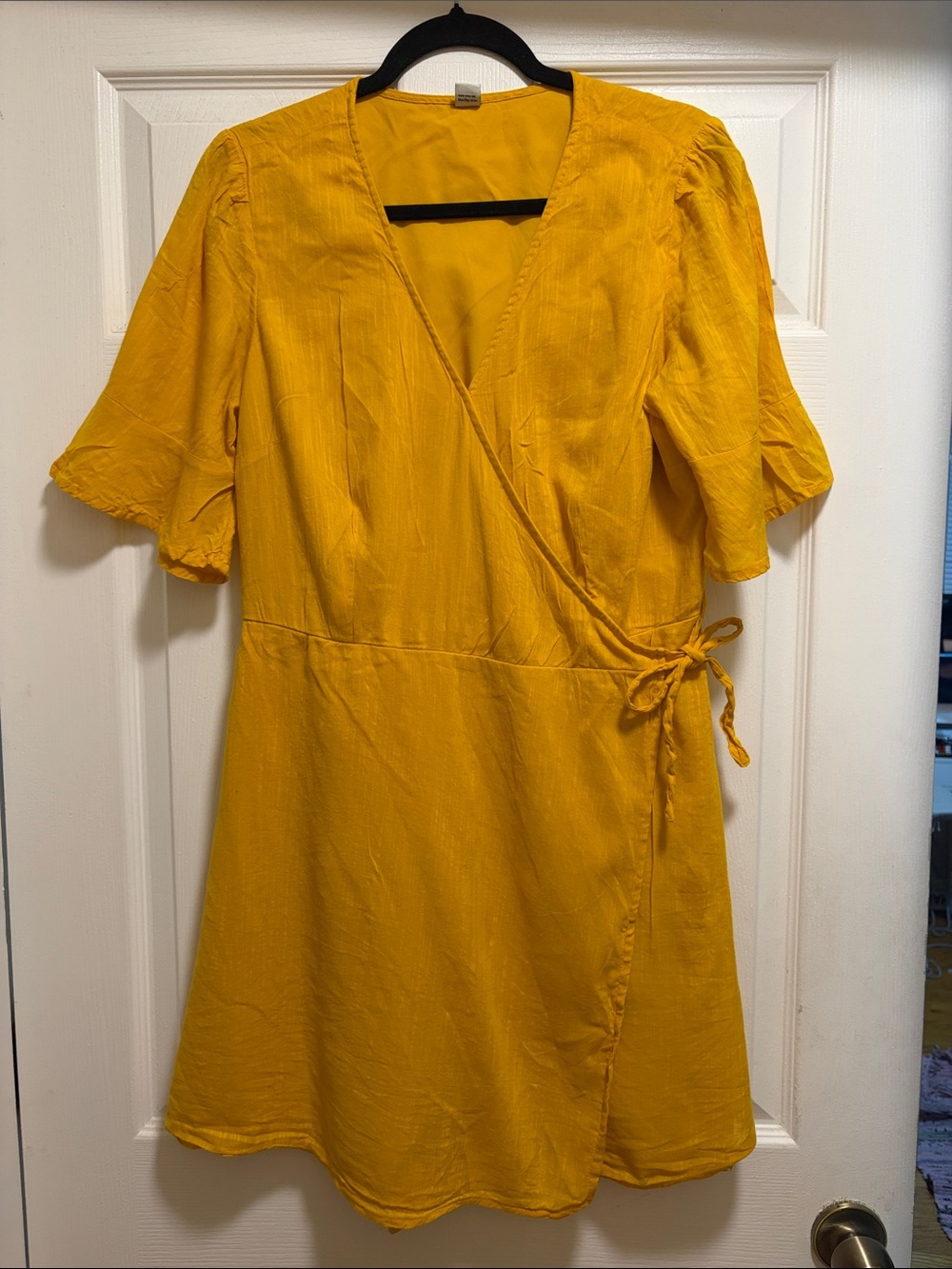 Old Navy Yellow Wrap Dress with Tie-Waist